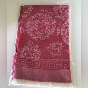 Versace small fuchsia pink and white scarf.